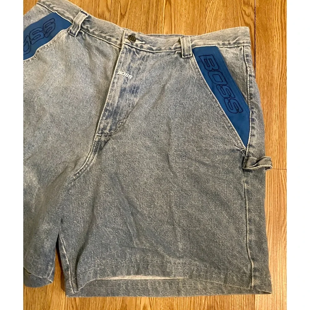 Boss Jean Shorts VTG Distressed Side Spell Outs‎ Men's Sz 38 Faded Look Y2K